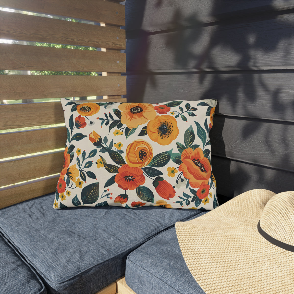 Golden Bloom Harmony Outdoor Lumbar Pillow - Spun Polyester - Double-Sided Print - UV-Resistant - Water-Resistant - Lumbar size: 20" x 14"