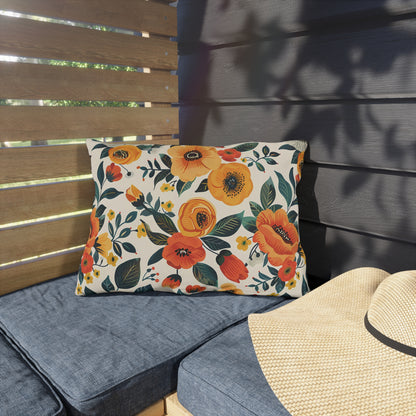 Golden Bloom Harmony Outdoor Lumbar Pillow - Spun Polyester - Double-Sided Print - UV-Resistant - Water-Resistant - Lumbar size: 20" x 14"