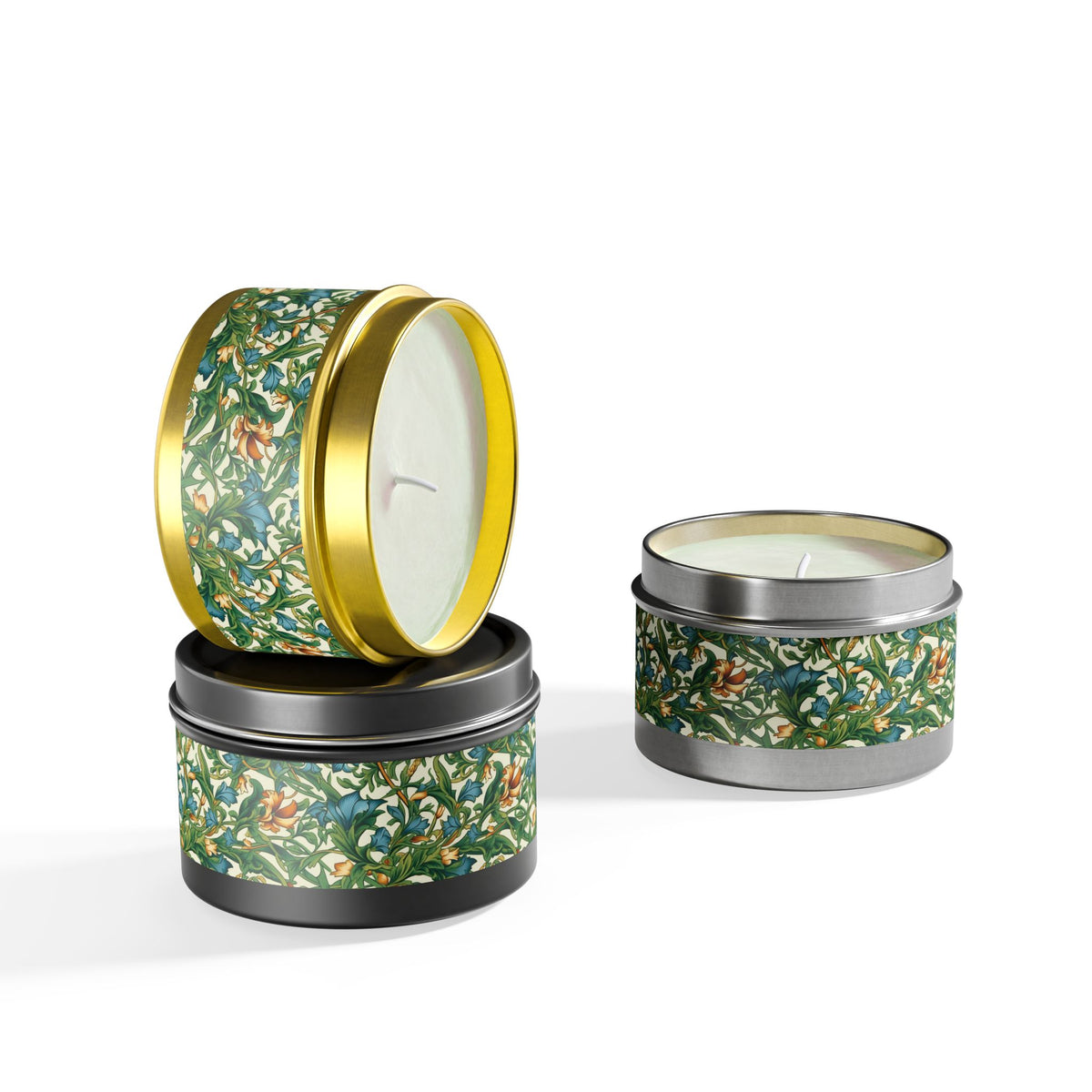 Medieval Meets Modern Vines Tin Candle. Light Up Your Space with Timeless Elegance! Available in 2 sizes, 3 finishes, and 5 scents.