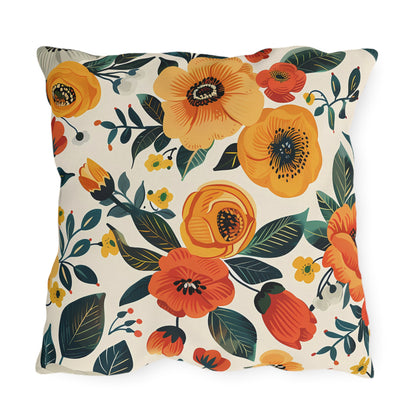Golden Bloom Harmony Square Outdoor Pillow - Spun Polyester - Double-Sided Print - UV-Resistant - Water-Resistant - Available in 3 sizes.