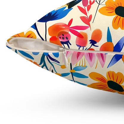 Happy Heartfelt Blooms Square Throw Pillow - Spun Polyester - Double-Sided Print - Concealed Zipper - Available in 7 sizes