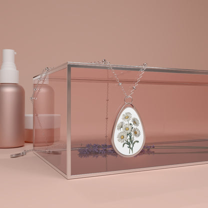 April Birth Month Flower - Daisies Oval Pendant Necklace - Blossom with Purity and New Beginnings with April’s Daisy Charm!