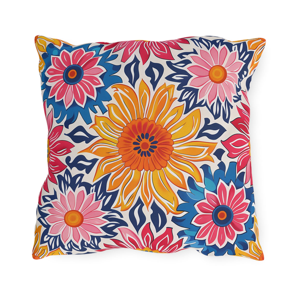 Sunsplash Petals Square Outdoor Pillow - Spun Polyester - Double-Sided Print - UV-Resistant - Water-Resistant - Available in 3 sizes.