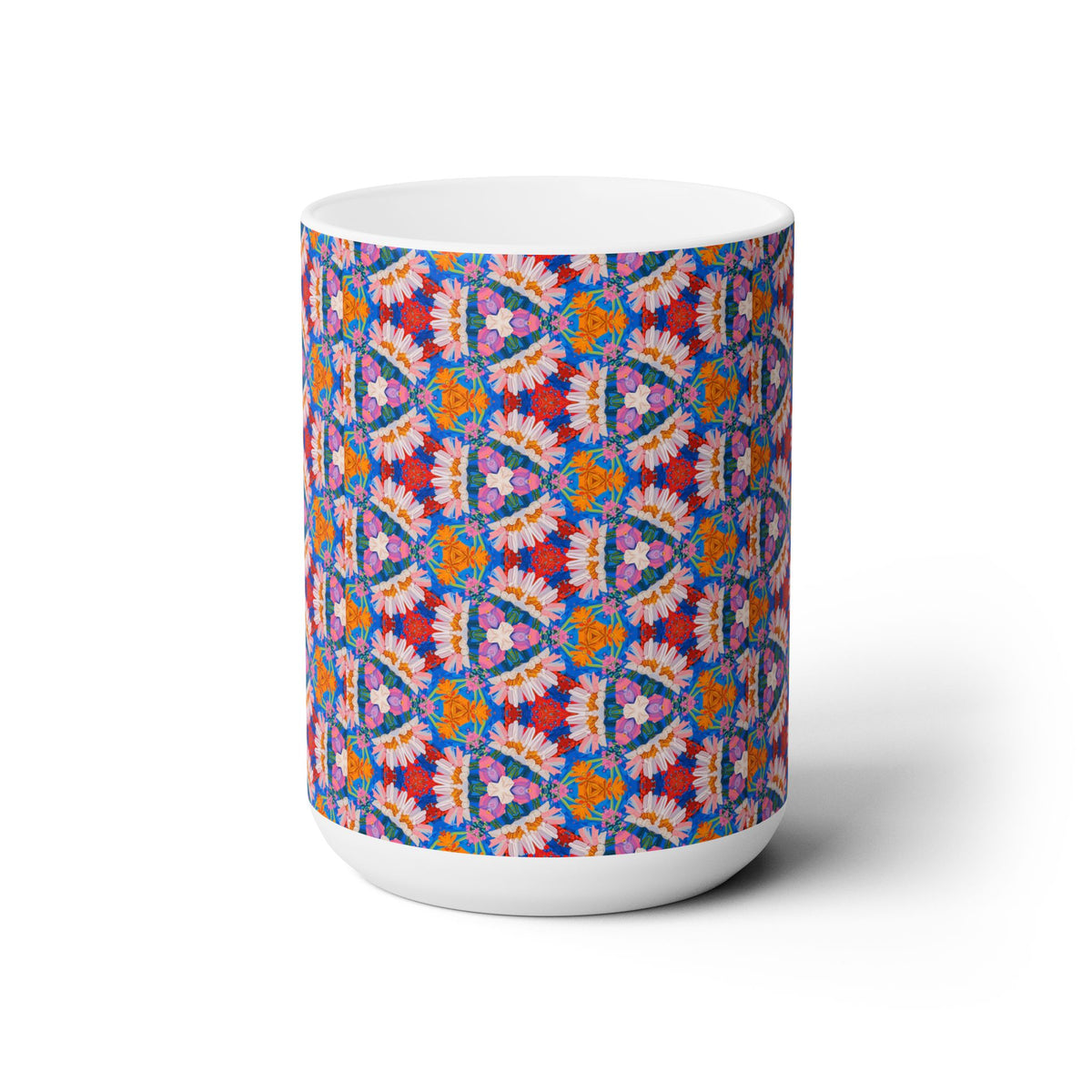 Geometric Blossom Ceramic Mug - 15 oz - Art on Every Side, Morning Approved.