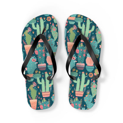 Cactus Cacophany Flip Flops. 5/8" Thick Comfortable Summer or Winter Gym/Sauna Footwear for Men and Women. Bring Fun Cactus-inspired Artwork into Your Life!