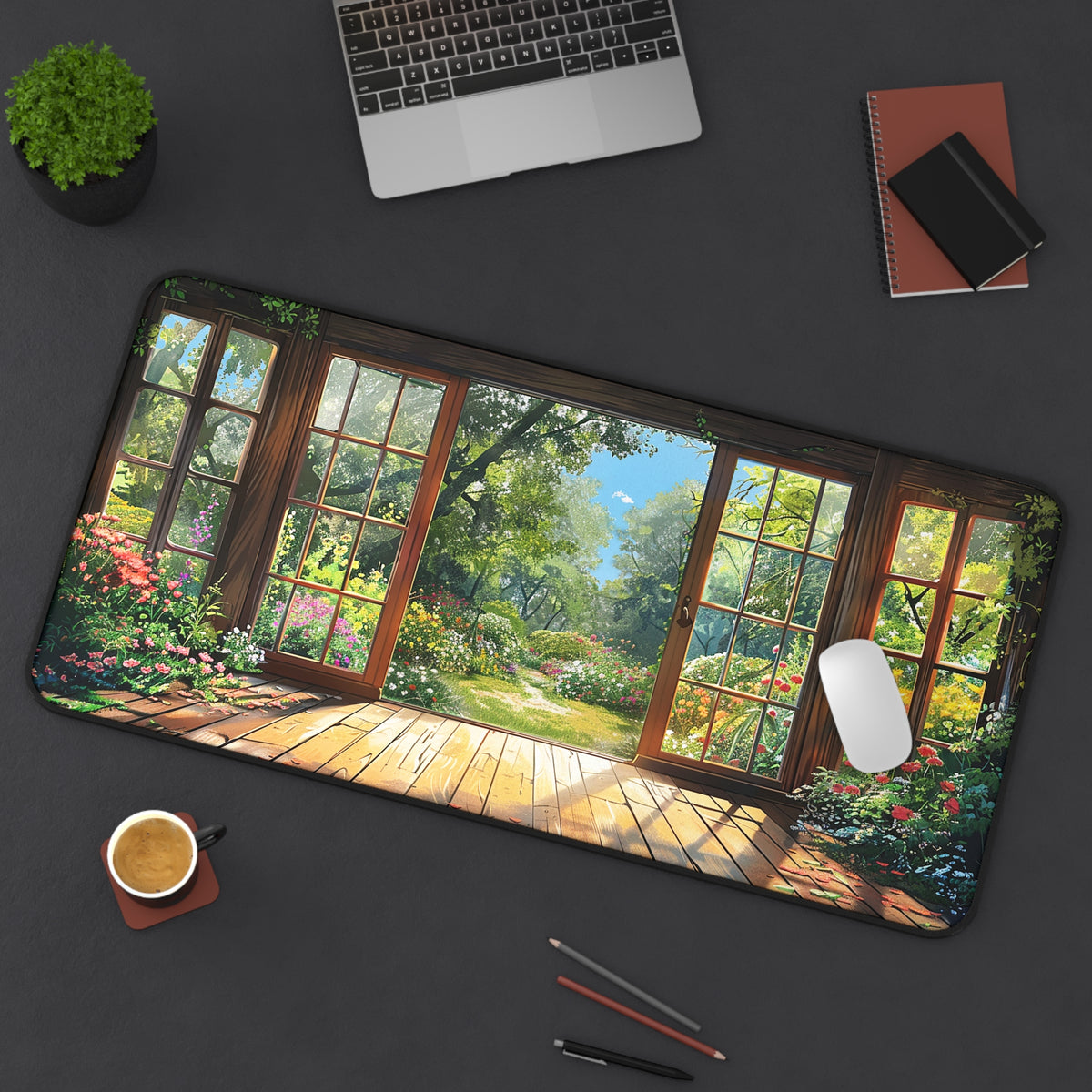 Spring Garden View Desk Mat (Desk Pad) - Bring the Tranquility of a Spring Garden to Your Workspace! Available in 3 sizes.