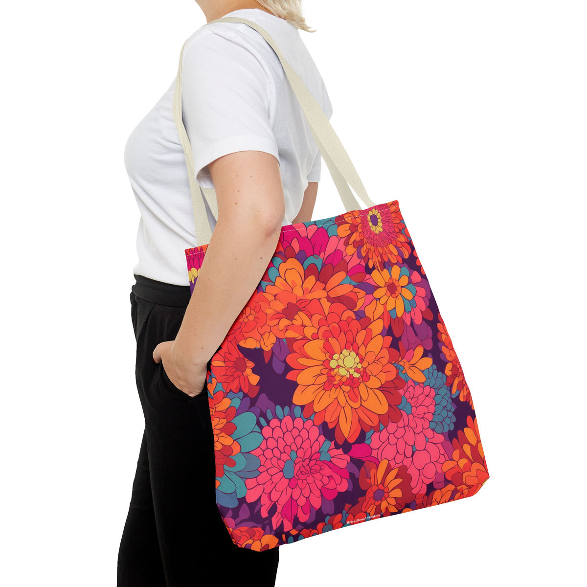 On Fire Flower Power Tote Bag - Bring Electrifying 60s Groovy Flowers on Your Next Adventure! Available in 3 sizes.