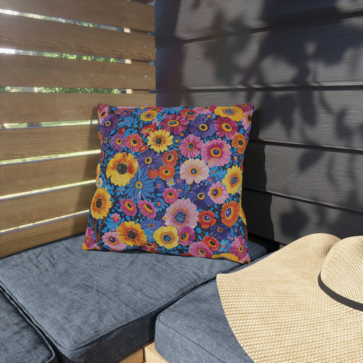 Midnight Garden Whimsy Square Outdoor Pillow - Spun Polyester - Double-Sided Print - UV-Resistant - Water Resistant - Available in 3 sizes.