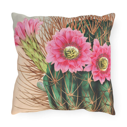 Blooming Cactus Square Outdoor Pillow - Spun Polyester - Double-Sided Print - UV-Resistant - Water-Resistant - Available in 3 sizes.