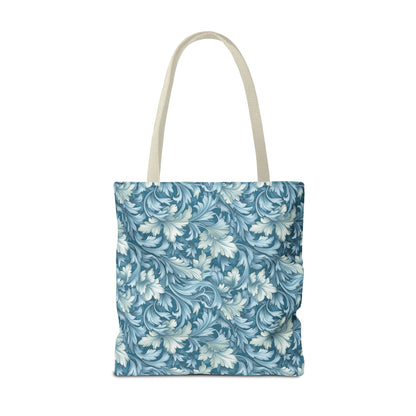 Soft Blue Leaf Tapestry Tote Bag - Leaf Through History with Every Carry! Available in 3 sizes.