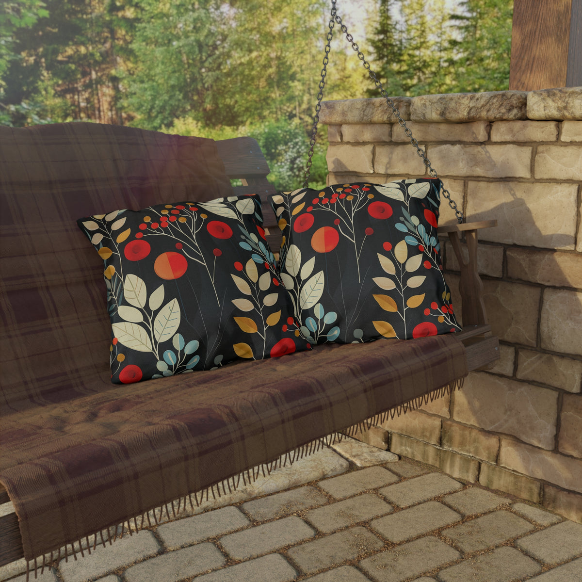 Retro Woodland Whispers Square Outdoor Pillow - Spun Polyester - Double-Sided Print - UV-Resistant - Water-Resistant - Available in 3 sizes.