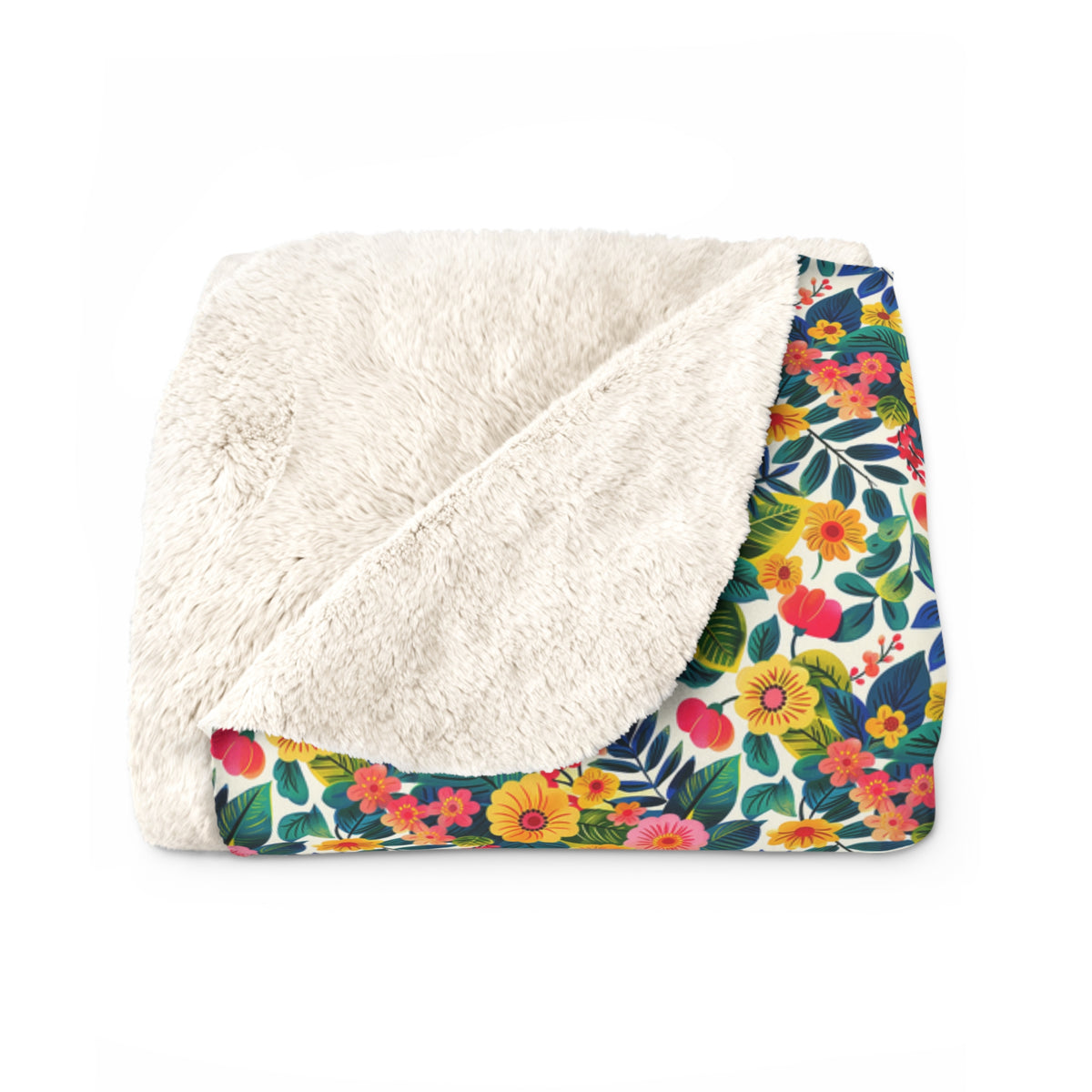 Blossom Bliss Sherpa Fleece Blanket - Snuggle Up in Style - A Modern Floral Embrace! Available in 2 sizes.