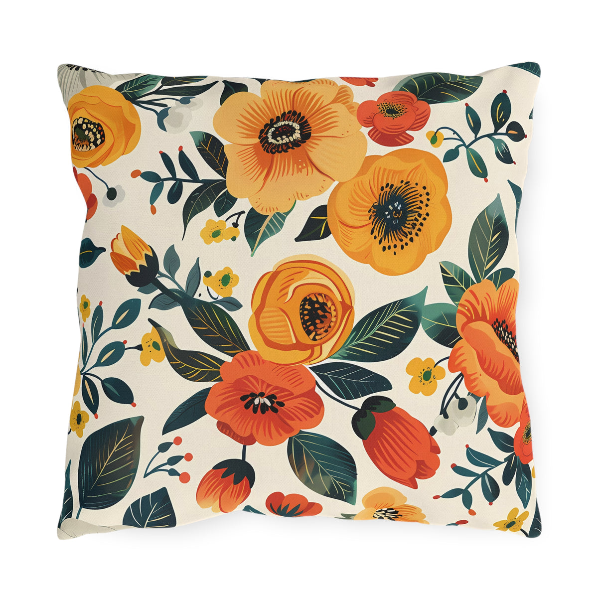 Golden Bloom Harmony Square Outdoor Pillow - Spun Polyester - Double-Sided Print - UV-Resistant - Water-Resistant - Available in 3 sizes.