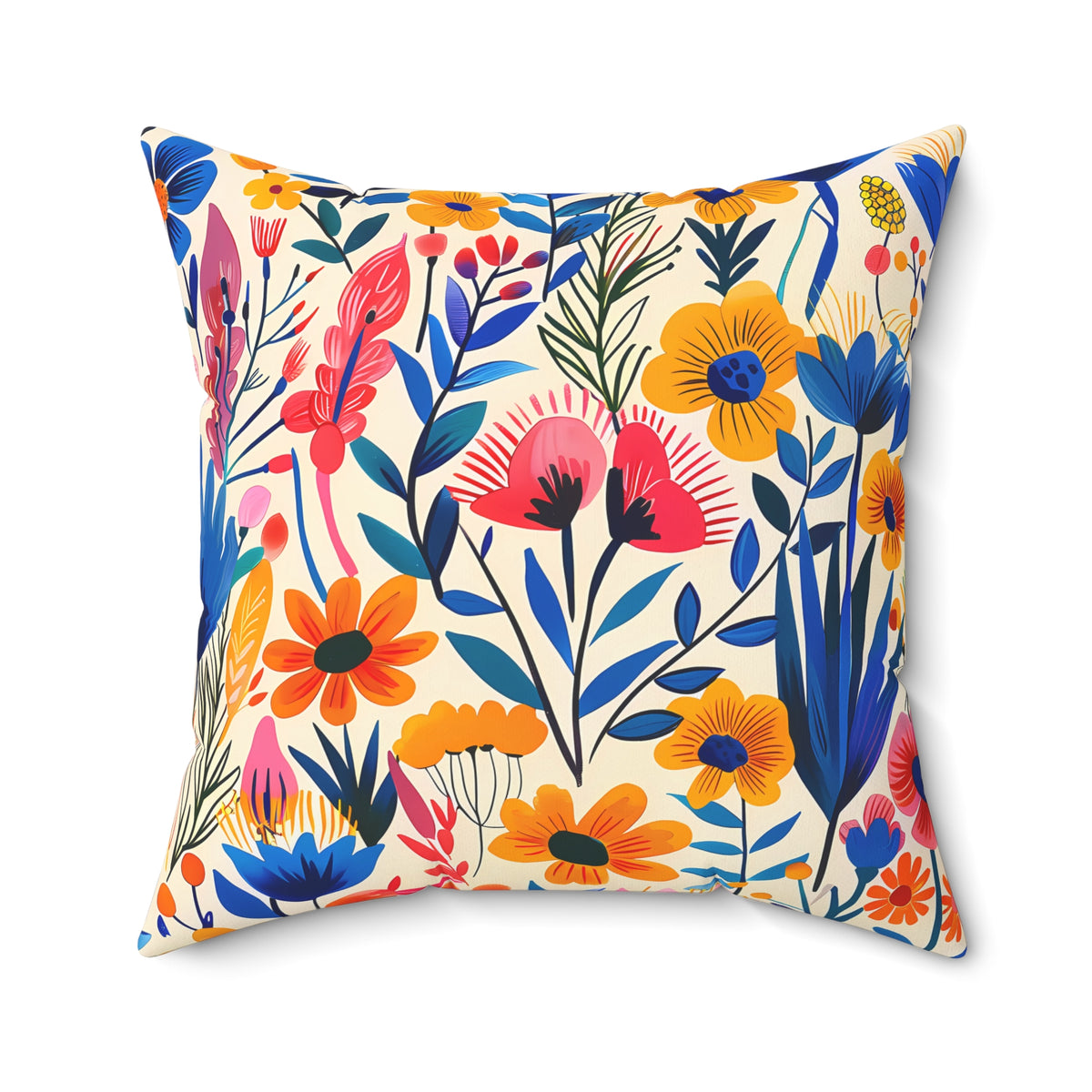 Happy Heartfelt Blooms Square Throw Pillow - Spun Polyester - Double-Sided Print - Concealed Zipper - Available in 7 sizes