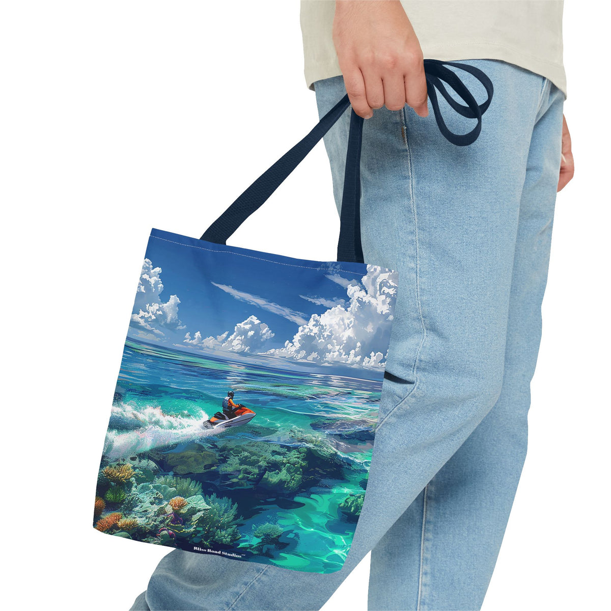 Jet Ski Tropical Paradise Tote Bag - Carry the Coastline - Where Adventure Meets Accessories! Available in 3 sizes.