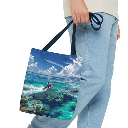 Jet Ski Tropical Paradise Tote Bag - Carry the Coastline - Where Adventure Meets Accessories! Available in 3 sizes.