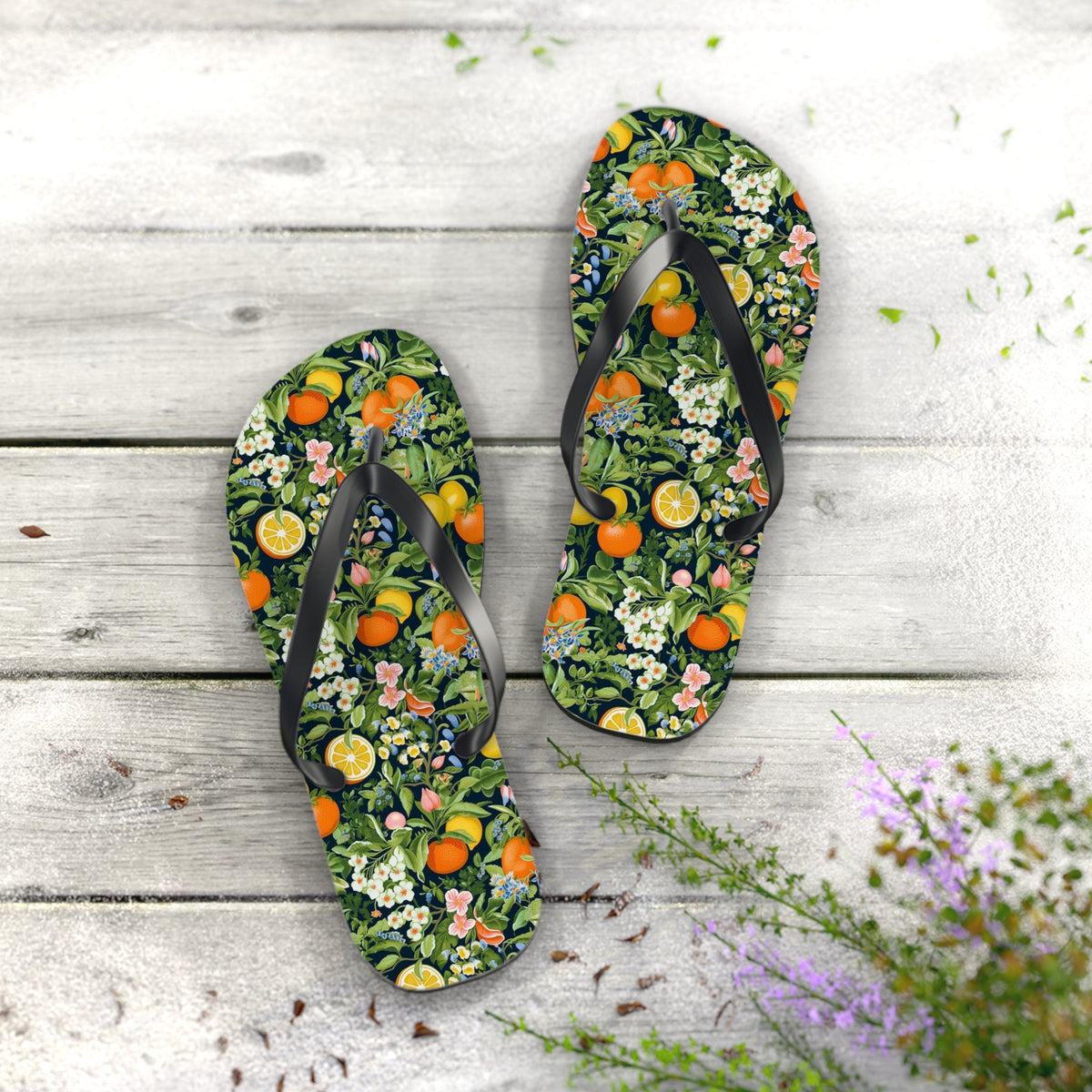 Noble Citrus Mosaic Flip Flops - 5/8" Thick Comfortable Summer or Winter Gym/Sauna Footwear for Men, Women.