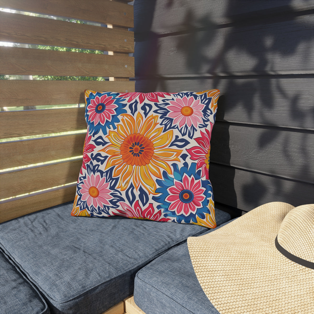 Sunsplash Petals Square Outdoor Pillow - Spun Polyester - Double-Sided Print - UV-Resistant - Water-Resistant - Available in 3 sizes.