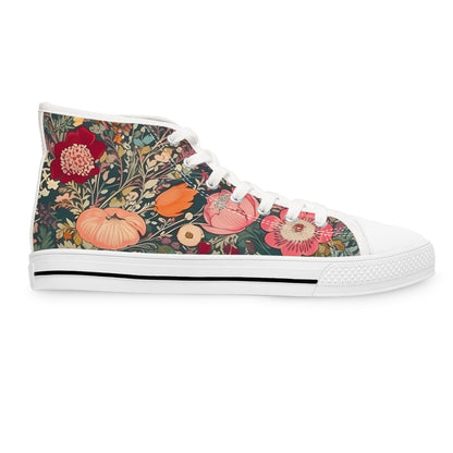 Renaissance Bloom Ladies' High Top Sneakers - Vintage Vibes, Modern Strides - Floral Elegance in Every Step!