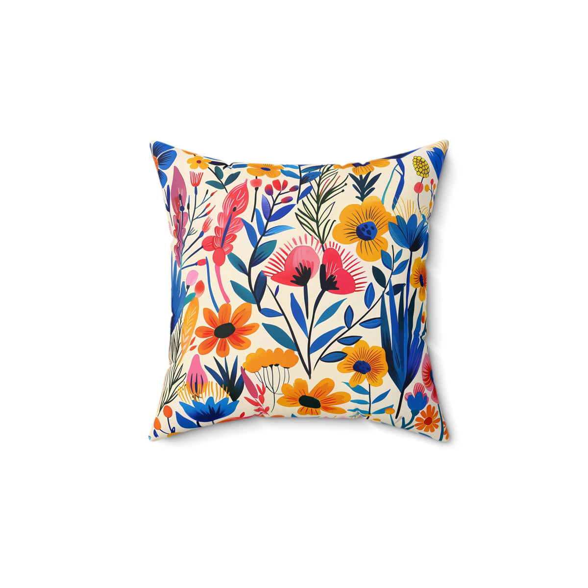 Happy Heartfelt Blooms Square Throw Pillow - Spun Polyester - Double-Sided Print - Concealed Zipper - Available in 7 sizes