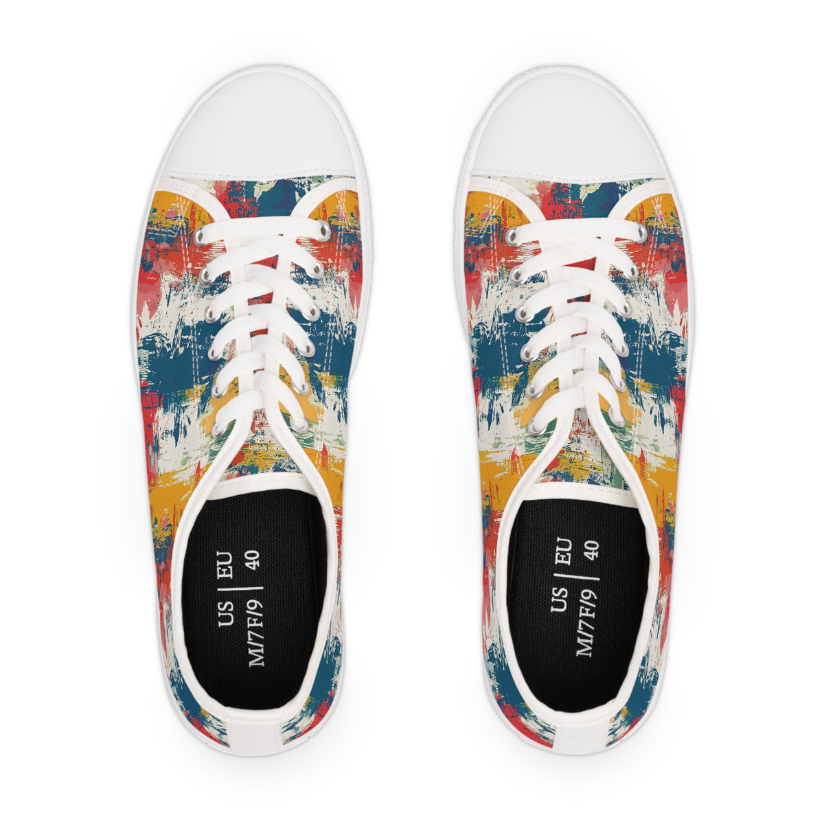 Paint Splash Palette Ladies' Low Top Sneakers - Step into Art – Where Every Step Becomes a Masterpiece!