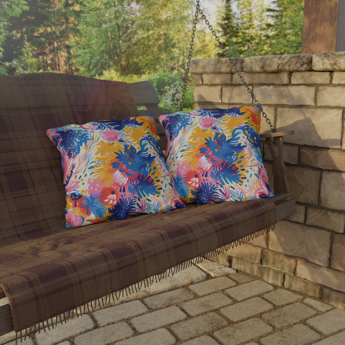 Splatter Blossom Square Outdoor Pillow - Spun Polyester - Double-Sided Print - UV-Resistant - Water-Resistant - Available in 3 sizes.