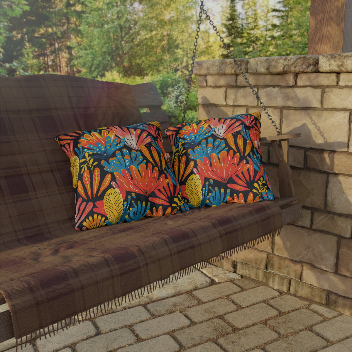 Coral Plume Square Outdoor Pillow - Spun Polyester - Double-Sided Print - UV-Resistant - Water-Resistant - Available in 3 sizes.