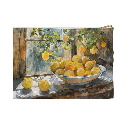 Morning Light on Lemons Accessory Pouch - Bring a Slice of Sun-Kissed Serenity to Your Day! Available in 2 sizes.