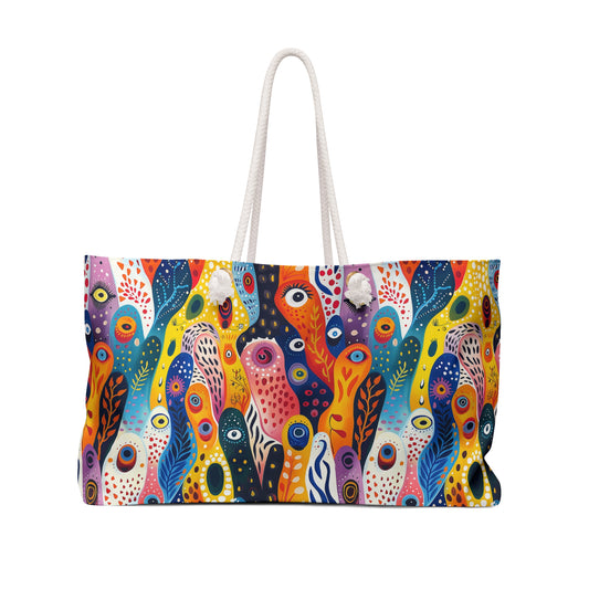 Whimsical Wavy Wonders Weekender Bag - Step into Surreal Style - Where Every Wave is a Playful Pop of Color!