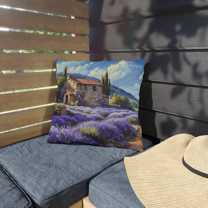 Tuscan Lavender Dreams Square Outdoor Pillow - Spun Polyester - Double-Sided Print - UV-Resistant - Water-Resistant - Available in 3 sizes.