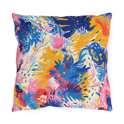 Splatter Blossom Square Outdoor Pillow - Spun Polyester - Double-Sided Print - UV-Resistant - Water-Resistant - Available in 3 sizes.