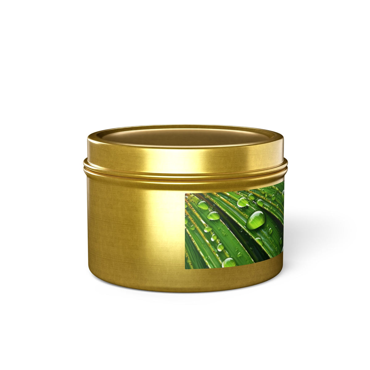 Tranquility Palm Tin Candle. Serenity in Every Spark - Embrace Nature's Calm. Available in 2 sizes, 3 finishes, and 5 scents.