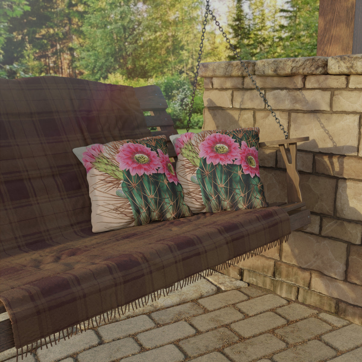 Blooming Cactus Square Outdoor Pillow - Spun Polyester - Double-Sided Print - UV-Resistant - Water-Resistant - Available in 3 sizes.