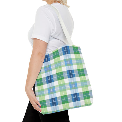 Spring Mist Plaid Tote Bag - Tote Your Essentials in Style - Fresh Plaid for Bright Days! Available in 3 sizes.