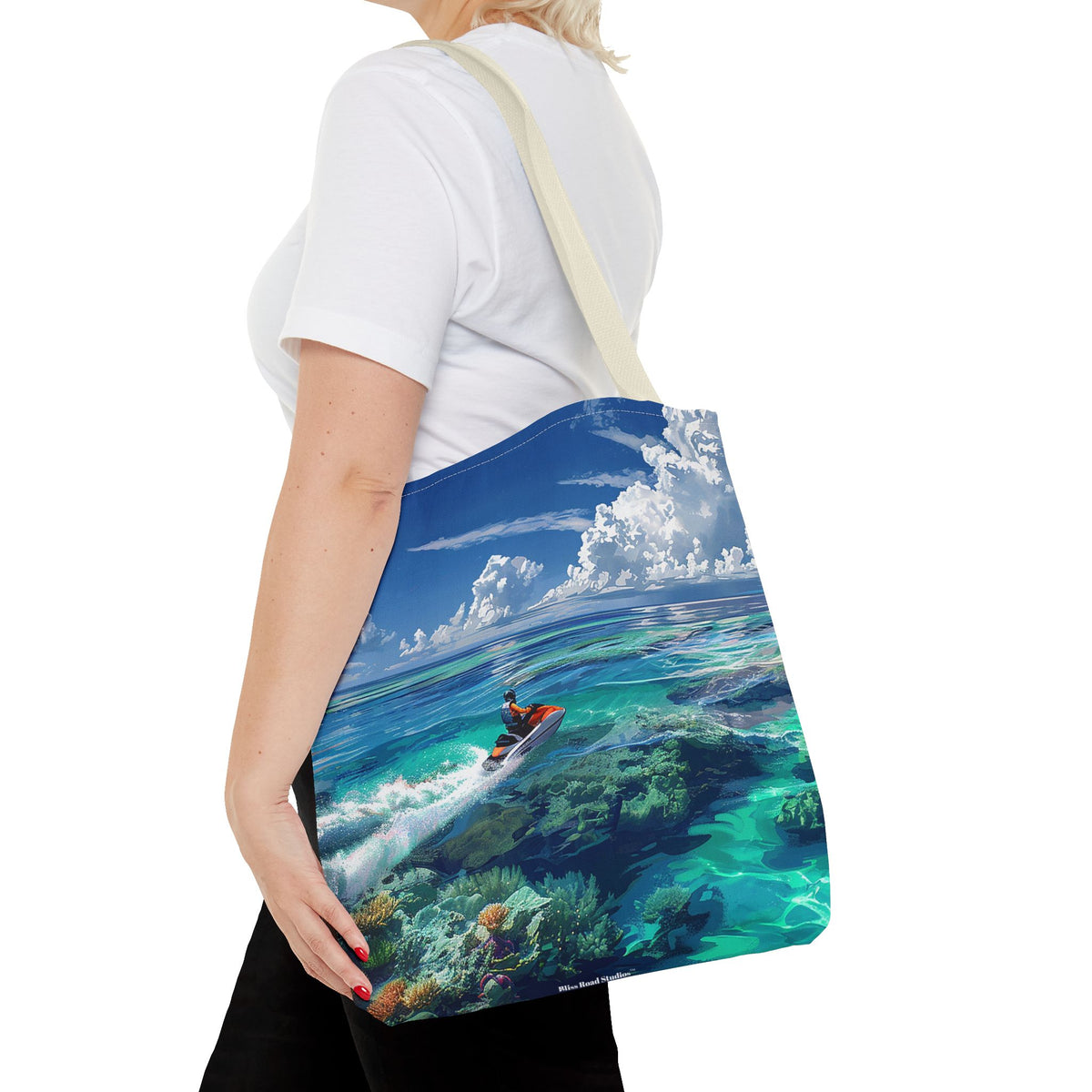 Jet Ski Tropical Paradise Tote Bag - Carry the Coastline - Where Adventure Meets Accessories! Available in 3 sizes.