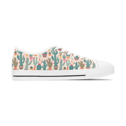 Desert Bloom Boom Ladies' Low Top Sneakers - Prickle Your Fancy - Cacti Coolness at Every Step!