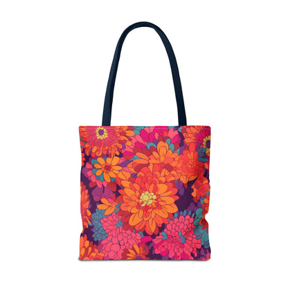 On Fire Flower Power Tote Bag - Bring Electrifying 60s Groovy Flowers on Your Next Adventure! Available in 3 sizes.