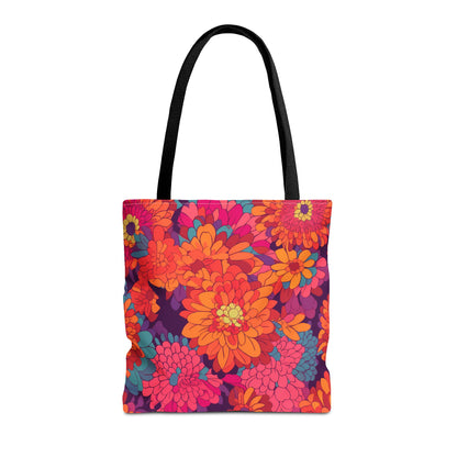 On Fire Flower Power Tote Bag - Bring Electrifying 60s Groovy Flowers on Your Next Adventure! Available in 3 sizes.