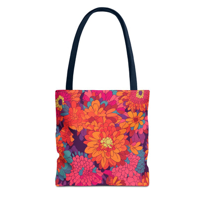 On Fire Flower Power Tote Bag - Bring Electrifying 60s Groovy Flowers on Your Next Adventure! Available in 3 sizes.