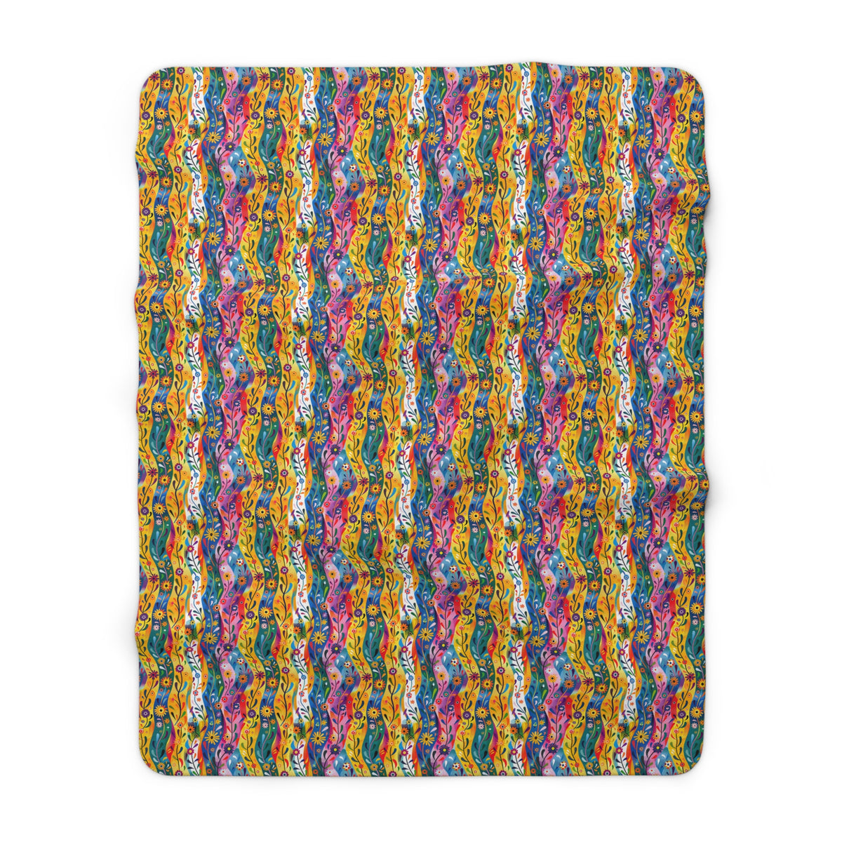 Floral Rhythms Sherpa Fleece Blanket - Get Cozy in Vibrant Lines of Comfort! - Available in 2 sizes.