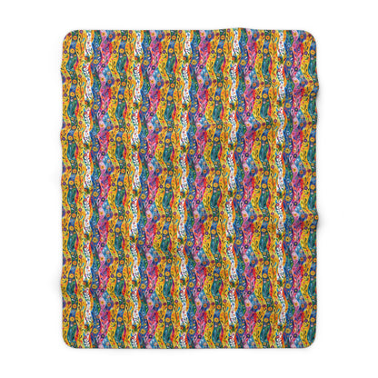 Floral Rhythms Sherpa Fleece Blanket - Get Cozy in Vibrant Lines of Comfort! - Available in 2 sizes.