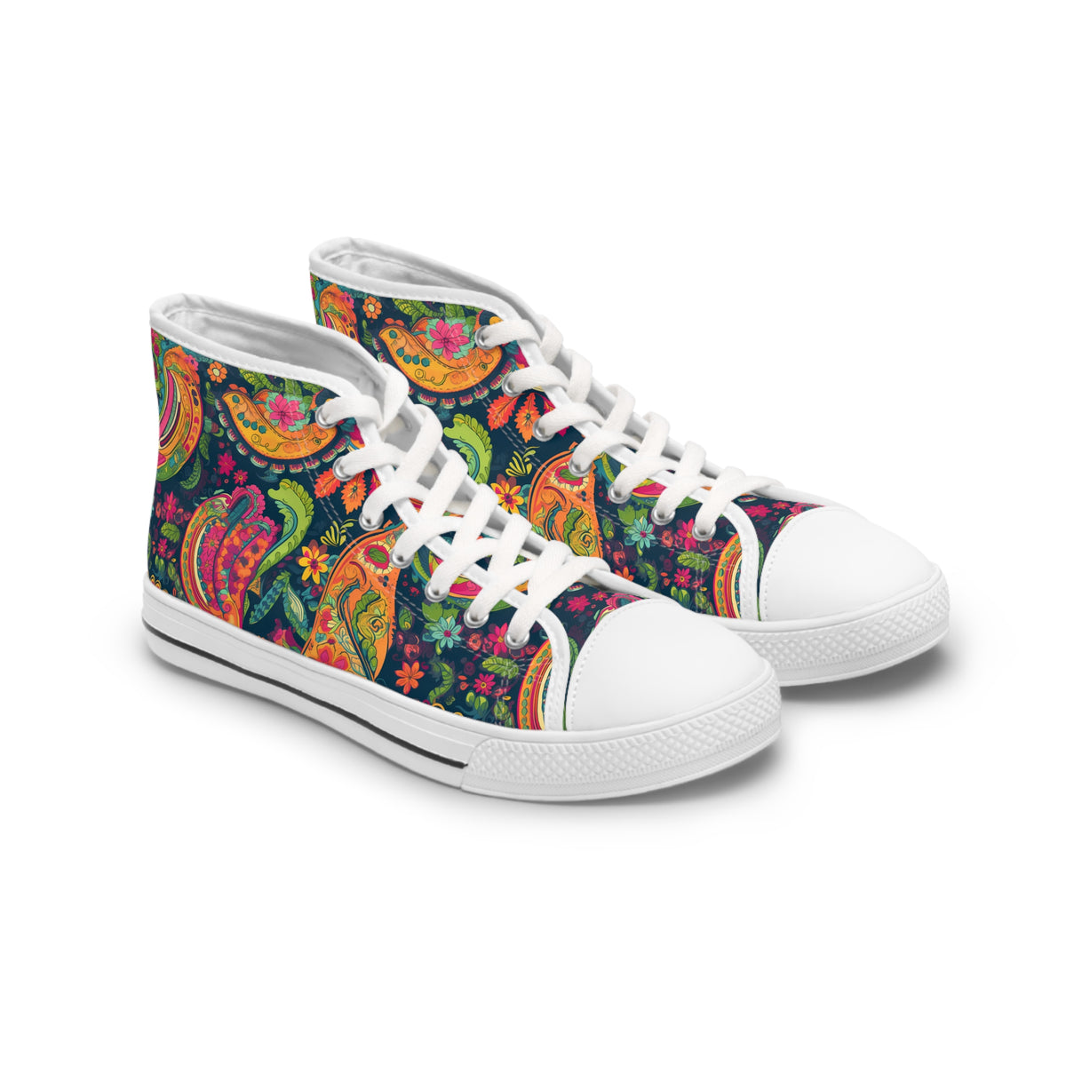 Psychedelic Paisley Party Ladies' High Top Sneakers - Stride into a Kaleidoscope - Where Fashion Meets Whirlwind!