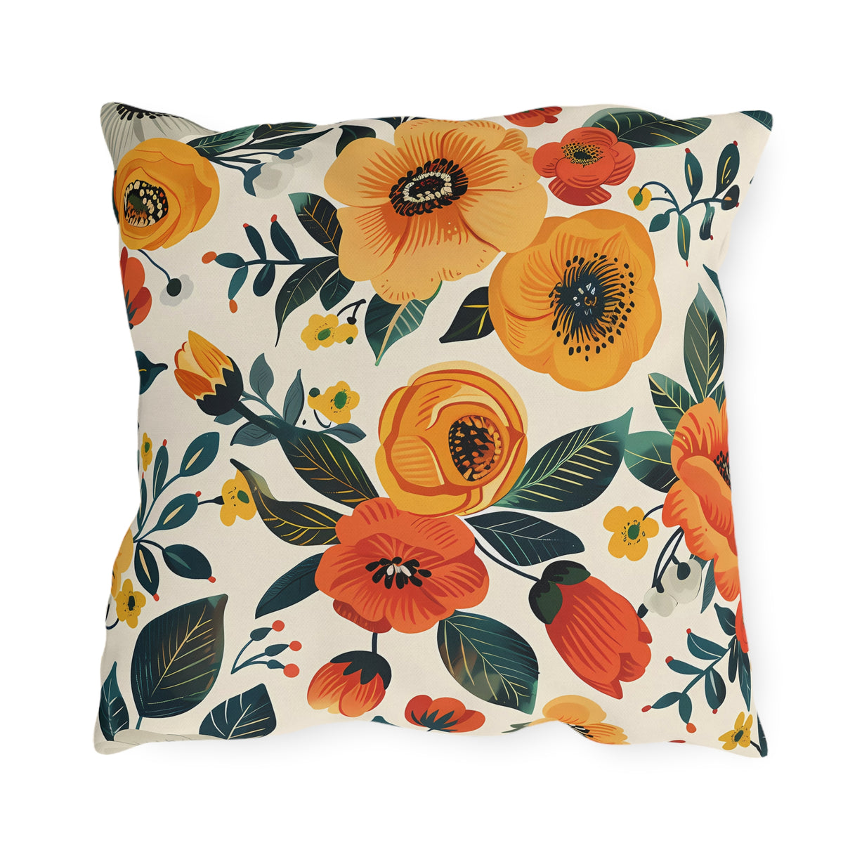 Golden Bloom Harmony Square Outdoor Pillow - Spun Polyester - Double-Sided Print - UV-Resistant - Water-Resistant - Available in 3 sizes.