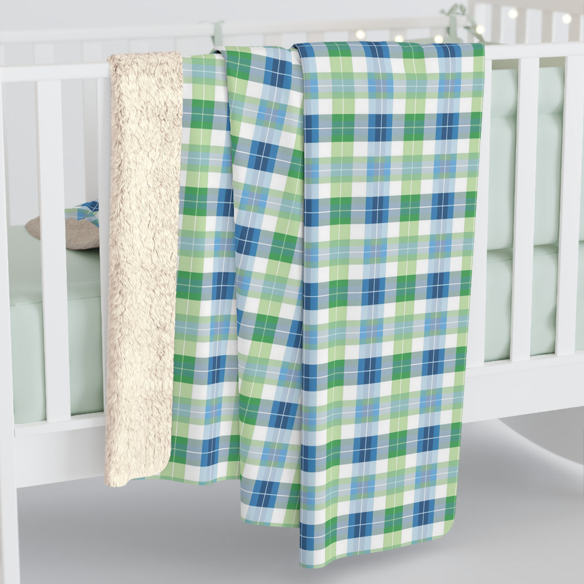 Spring Mist Plaid Sherpa Fleece Blanket - Wrap Yourself in Spring - Cozy Comfort with a Splash of Mist! Available in 2 sizes.