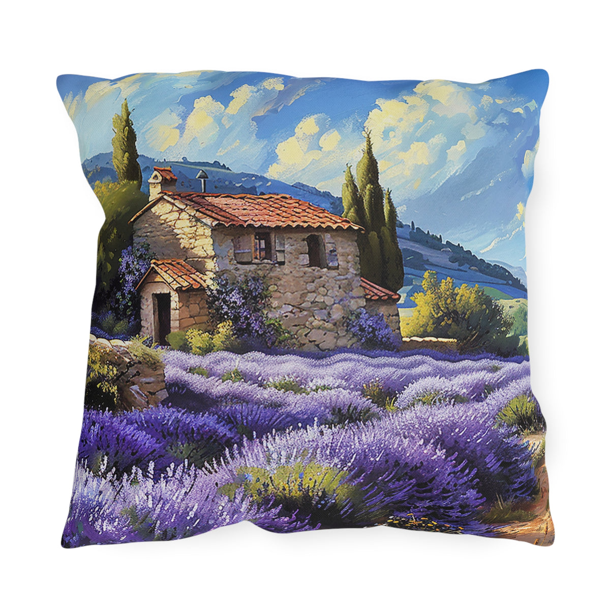 Tuscan Lavender Dreams Square Outdoor Pillow - Spun Polyester - Double-Sided Print - UV-Resistant - Water-Resistant - Available in 3 sizes.