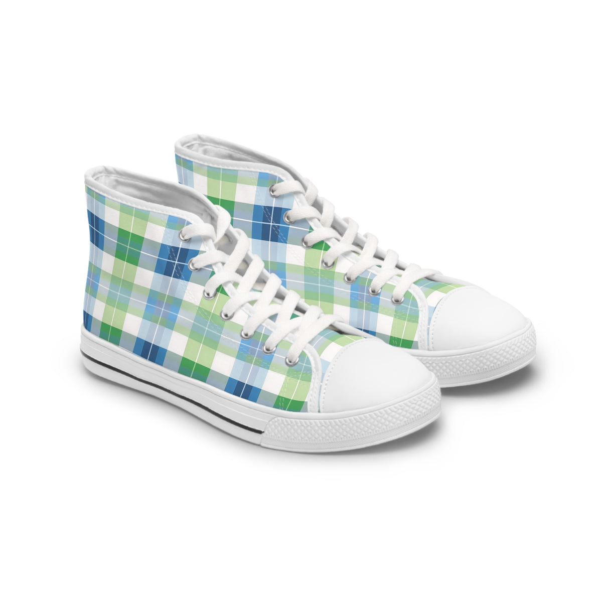Spring Mist Plaid Ladies' High Top Sneakers - Step Bright, Stand Tall - Vibrancy at Every Turn!