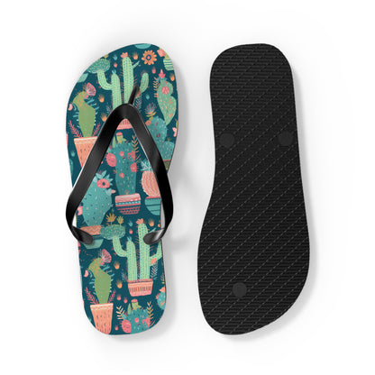 Cactus Cacophany Flip Flops. 5/8" Thick Comfortable Summer or Winter Gym/Sauna Footwear for Men and Women. Bring Fun Cactus-inspired Artwork into Your Life!