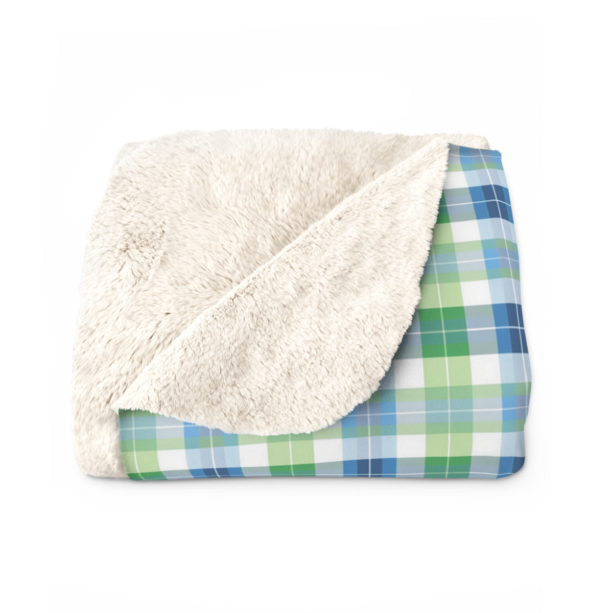 Spring Mist Plaid Sherpa Fleece Blanket - Wrap Yourself in Spring - Cozy Comfort with a Splash of Mist! Available in 2 sizes.