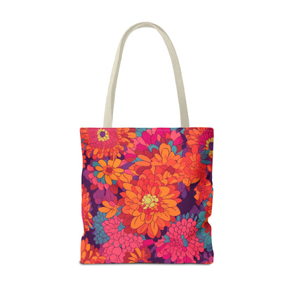 On Fire Flower Power Tote Bag - Bring Electrifying 60s Groovy Flowers on Your Next Adventure! Available in 3 sizes.