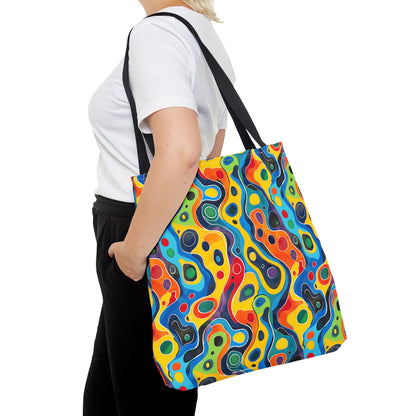 Groovy Splash Tote Bag - Unleash Your Inner Groove with a Splash of Color! Available in 3 sizes.